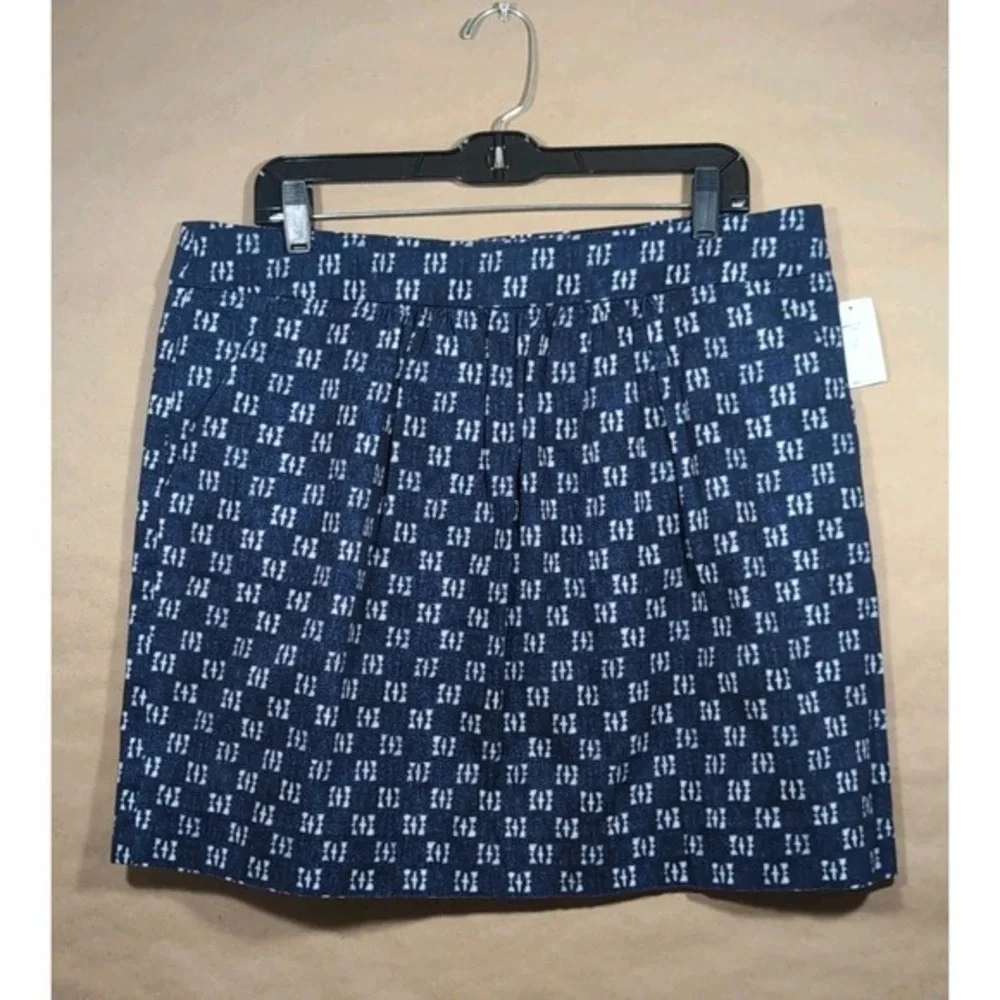 GAP Women's 14 Tall Blue Print‎ Mini Skirt Pockets Cotton Pleated Shibori Style
